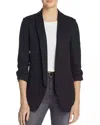 Aqua Open Front Ruched Sleeve Blazer Jacket In Black In Black