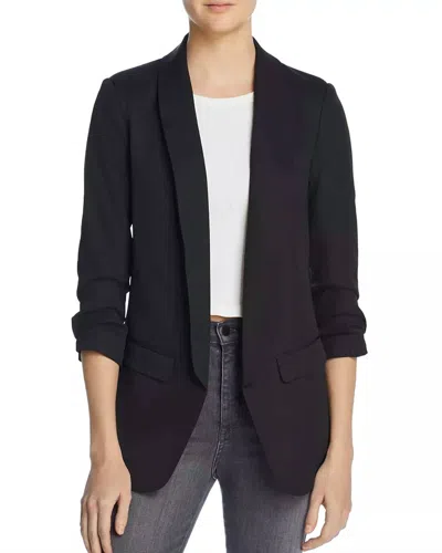 Aqua Open Front Ruched Sleeve Blazer Jacket In Black