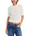 Aqua Open Knit Crochet Short Sleeve Sweater - Exclusive In White