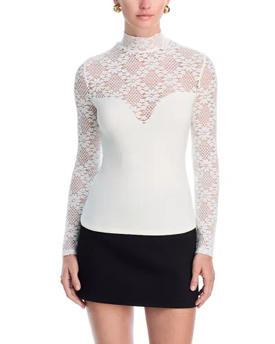 Aqua Open Knit Long Sleeve Turtleneck Top - Exclusive In White