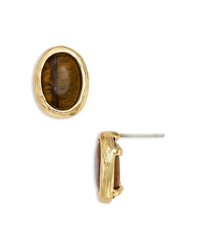 Aqua Oval Stone Stud Earrings In Gold Tone - Exclusive In Brown
