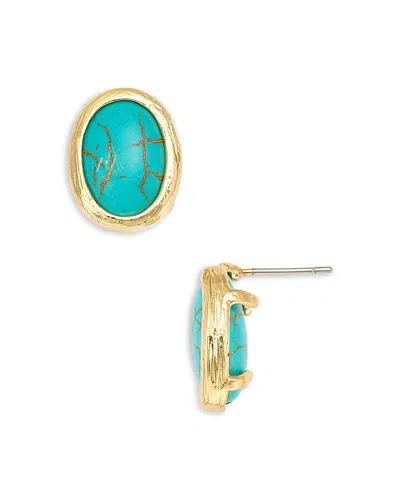 Aqua Oval Stone Stud Earrings In Gold Tone - Exclusive In Turquoise