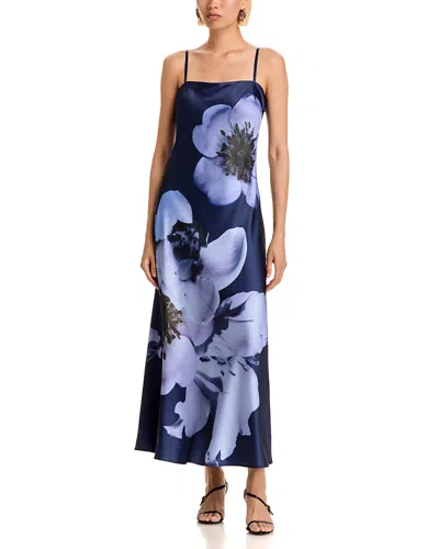 Aqua Oversized Floral Stretch Satin Midi Dress - Exclusive In Multi