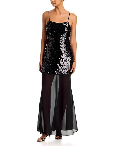Aqua Paillette & Sheer Maxi Dress - Exclusive In Black
