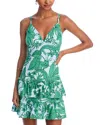 AQUA PALM PRINT V NECK DRESS - EXCLUSIVE
