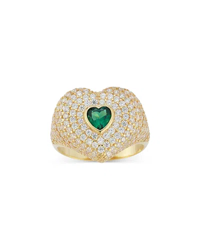 Aqua Pave & Green Cubic Zirconia Heart Signet Ring - Exclusive In Green/gold