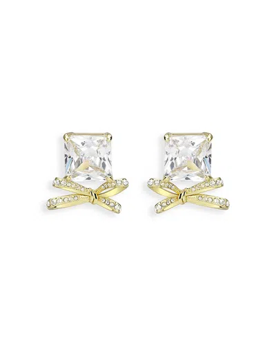 Aqua Pave & Square Crystal Bow Stud Earrings - Exclusive In Gold
