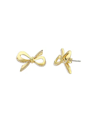 Aqua Pave Bow Stud Earrings - Exclusive In Gold