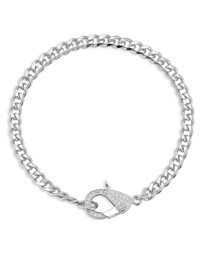 Aqua Pave Clasp Curb Chain Bracelet - Exclusive In Silver