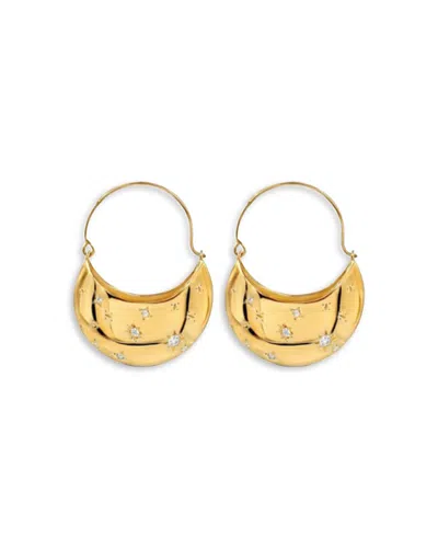 Aqua Pave Crescent Huggie Hoop Earrings - Exclusive In Gold