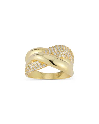 Aqua Pave Crossover Ring In 14k Gold Plated Sterling Silver - Exclusive