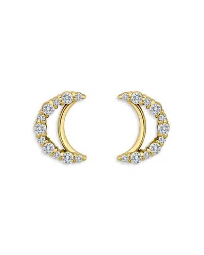 Aqua Pave Cubic Zirconia Crescent Moon Stud Earrings - Exclusive In Gold