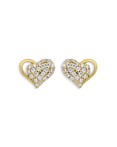 Aqua Pave Cubic Zirconia Heart Stud Earrings - Exclusive In Gold