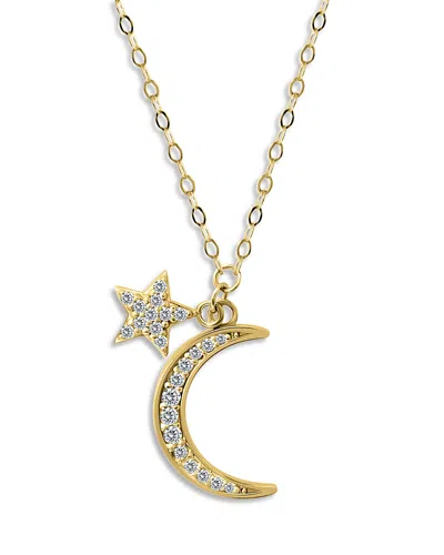 Aqua Pave Cubic Zirconia Moon & Star Charm Necklace In Sterling Silver Or 18k Yellow Gold Plated Sterling