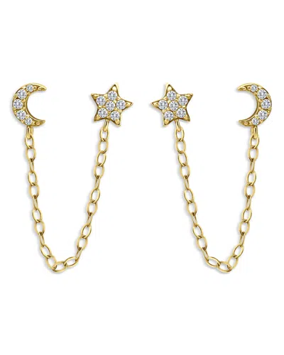 Aqua Pave Cubic Zirconia Star & Moon Front-back Earrings - Exclusive In Gold