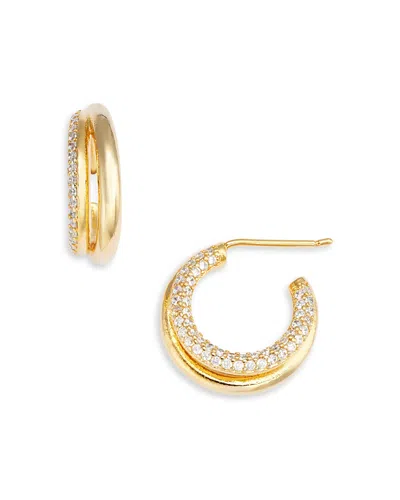 Aqua Pave Double Row Open Hoop Earrings In 14k Gold Plated - Exclusive