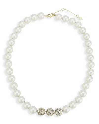 Aqua Pave Fireball & Imitation Pearl Beaded Collar Necklace, 17-19 - Exclusive In White/silver