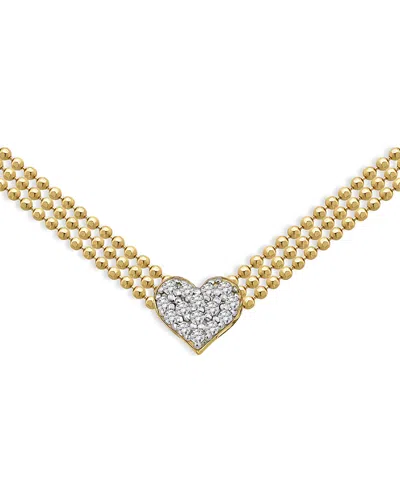 Aqua Pave Heart Triple Ball Chain Pendant Necklace In Rhodium Plated & 18k Gold Plated Sterling Silver, 1 In White/gold