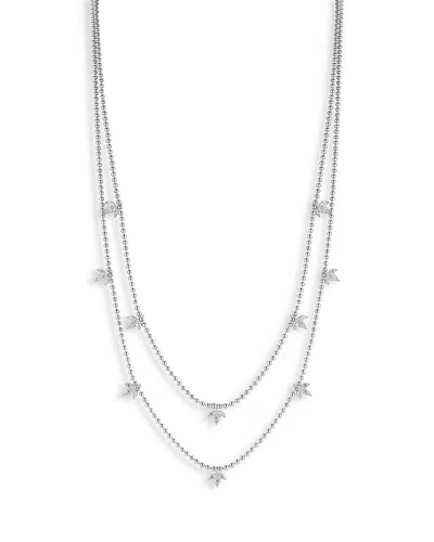 Aqua Pave Leaf Layered Necklace, 14-16 - Exclusive In Silver