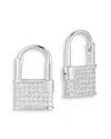 Aqua Pave Padlock Huggie Hoop Earrings - Exclusive In Silver