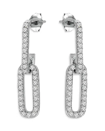 Aqua Pave Paperclip Chain Drop Earrings In Sterling Silver - Exclusive