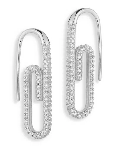 Aqua Pave Paperclip Drop Earrings - Exclusive In Silver
