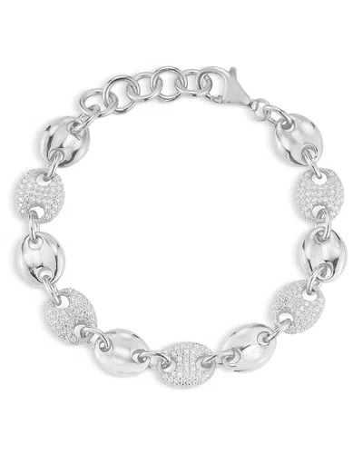 Aqua Pave Puff Mariner Link Bracelet - Exclusive In Silver