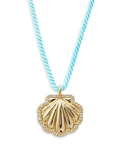 Aqua Pave Shell Cord Pendant Necklace In 14k Gold Plated, 16 - 100% Exclusive In Blue/gold