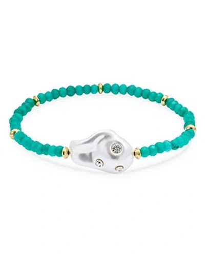 Aqua Pave Shell Dyed Quartz Beaded Stretch Bracelet - 100% Exclusive In White/blue