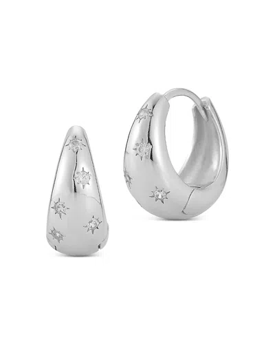 Aqua Pave Star Bold Wide Huggie Hoop Earrings - Exclusive In Silver