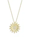 Aqua Pave Sunflower Pendant Necklace In 14k Gold Plated Sterling Silver, 16.5-17.5 - Exclusive In Gold
