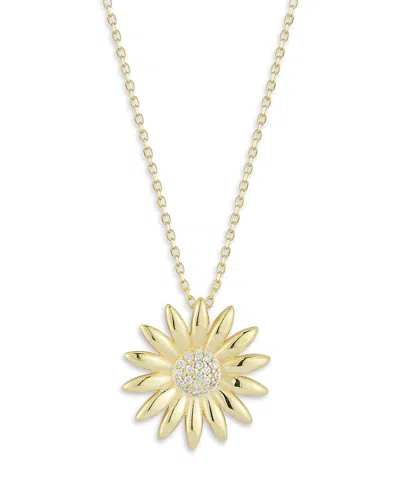 Aqua Pave Sunflower Pendant Necklace In 14k Gold Plated Sterling Silver, 16.5-17.5 - Exclusive