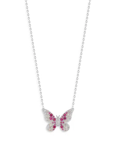 Aqua Pink Ombre Pave Butterfly Pendant Necklace, 16-18 - Exclusive In Pink/white
