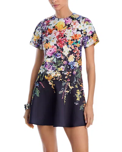 Aqua Placed Floral Drop Waist Mini Dress- Exclusive In Black Multi