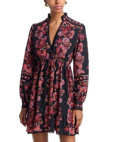 Aqua Placed Floral Long Sleeve Mini Dress - Exclusive In Multi