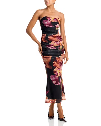 Aqua Placed Floral Mesh Strapless Iris Print Maxi Dress - Exclusive In Purple