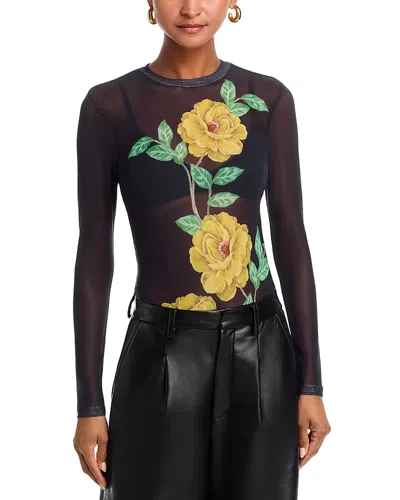 Aqua Placed Floral Mesh Top - Exclusive In Black