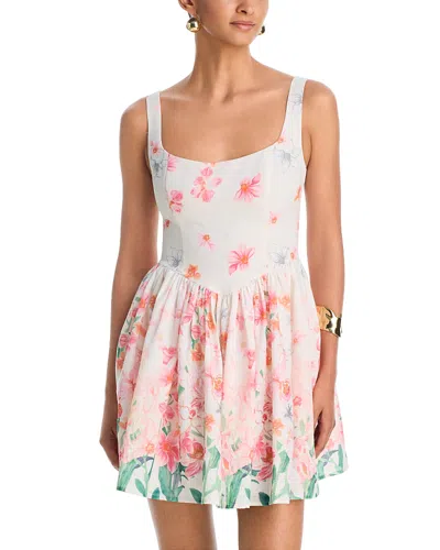 Aqua Placed Floral Mini Dress - Exclusive In White