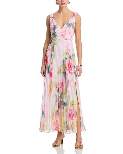 Aqua Placed Floral Pleated Maxi Dress - Exclusive In Pink