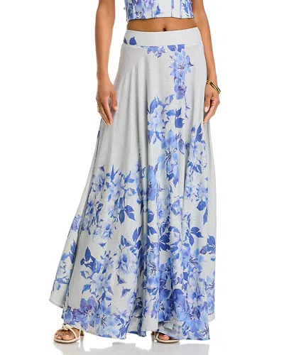 Aqua Placed Floral Skirt - Exclusive In Blue