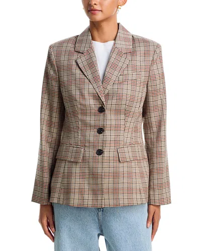 Aqua Plaid Hourglass Blazer - Exclusive In Brown