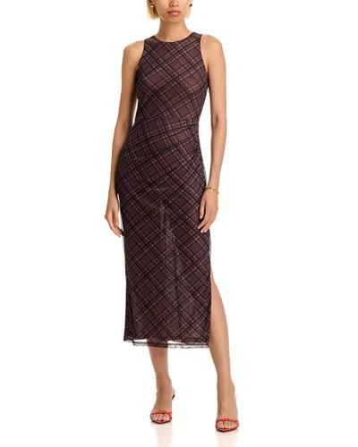 Aqua Plaid Mesh Sleeveless Midi Dress - Exclusive In Brown
