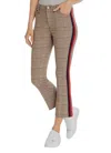 Aqua Plaid Side Stripe Ponte Stretch High Rise Pant In Multicolor In Multi