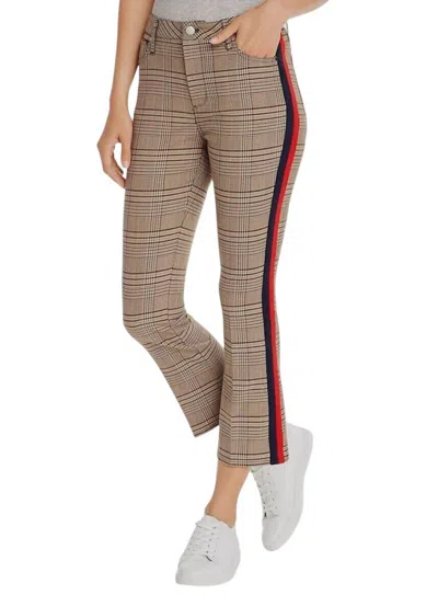 Aqua Plaid Side Stripe Ponte Stretch High Rise Pant In Multicolor
