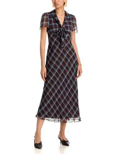 Aqua Plaid Tie Neck Short Sleeve Midi Dress - Exclusive In Multi