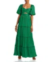Aqua Pleated Cutout A Line Dress - Exclusive In Green