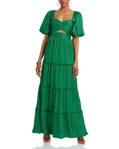 Aqua Pleated Cutout A Line Dress - Exclusive In Green