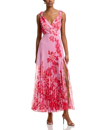 Aqua Pleated Floral Dress - Exclusive In Pink/coral