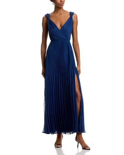 Aqua Pleated Gown - Exclusive In Navy