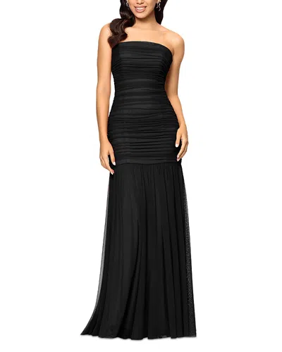 Aqua Pleated Strapless Drop Waist Long Dress - Exclusive In Black